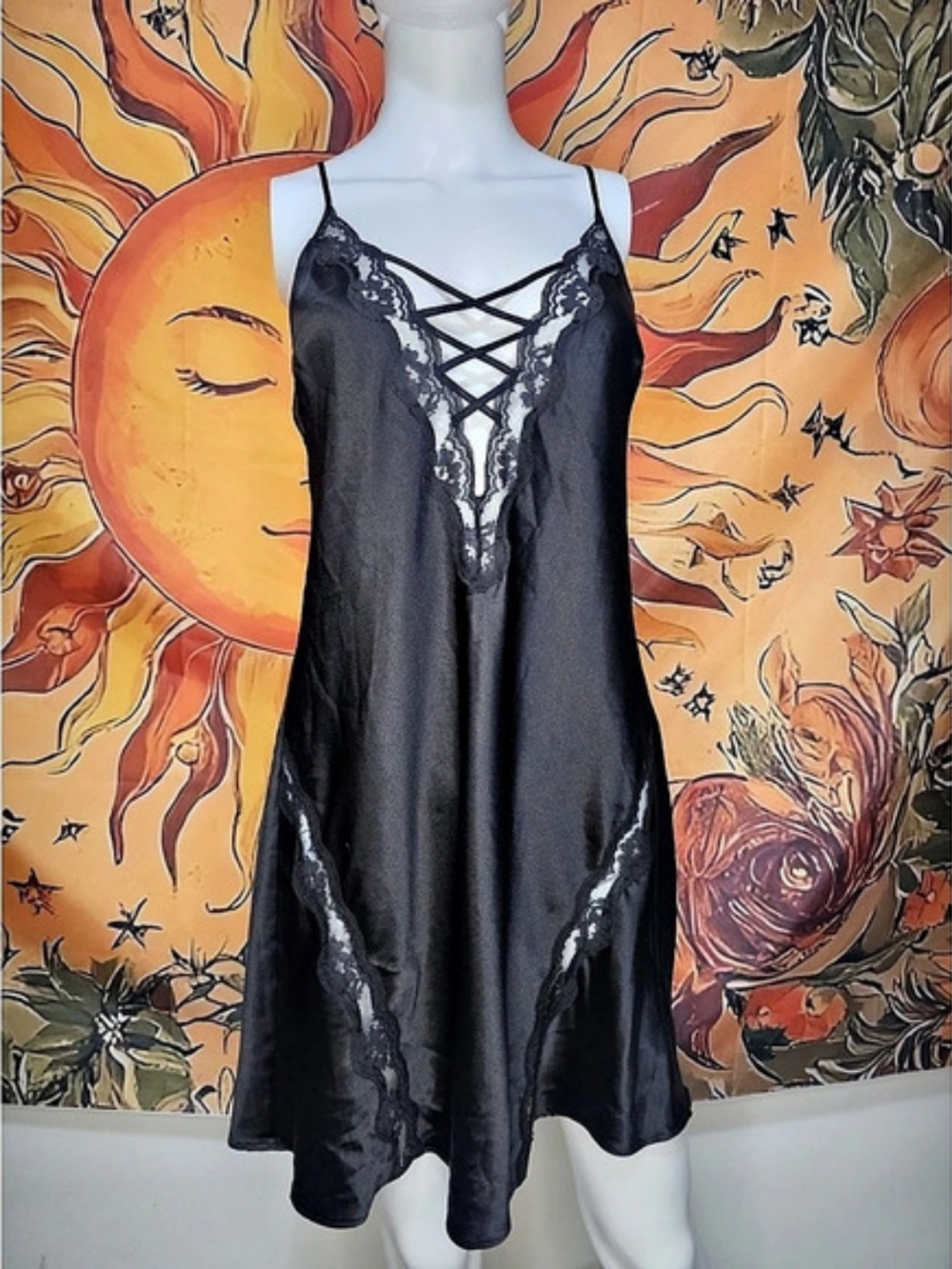 Black Lace Trim Chemise Like New